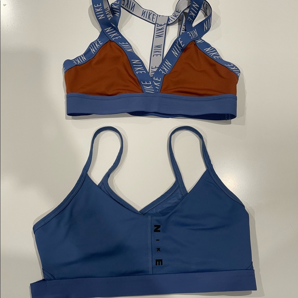Blue and orange nike bras can be bought together or separate